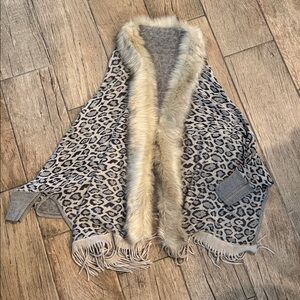 Leopard Print Cardigan with Faux Fur Trim